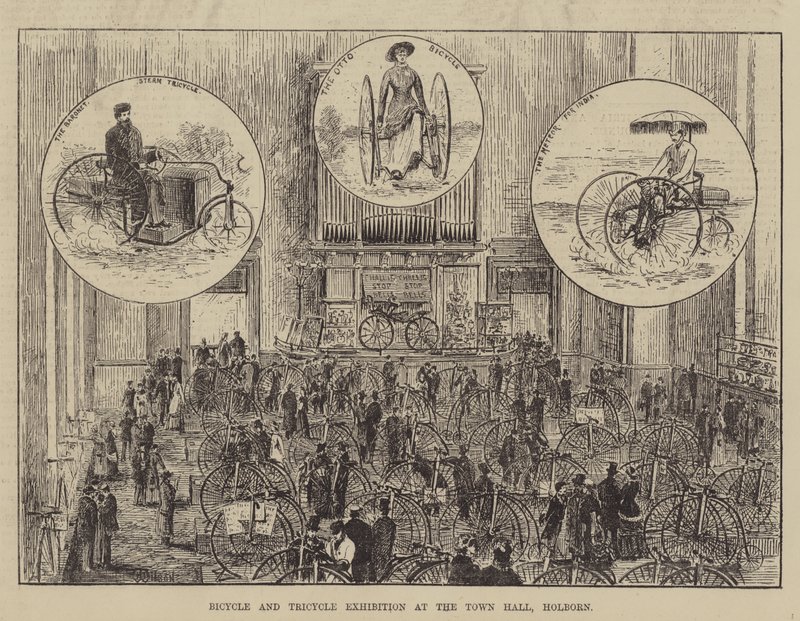Fahrrad- und Dreirad-Ausstellung im Rathaus, Holborn von Thomas Harrington Wilson