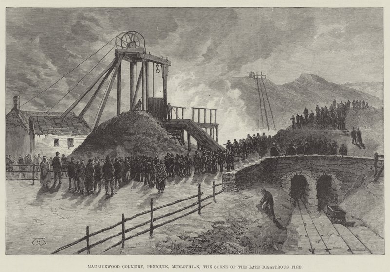 Mauricewood Colliery, Penicuik, Midlothian, der Schauplatz des jüngsten katastrophalen Feuers von Thomas Harrington Wilson