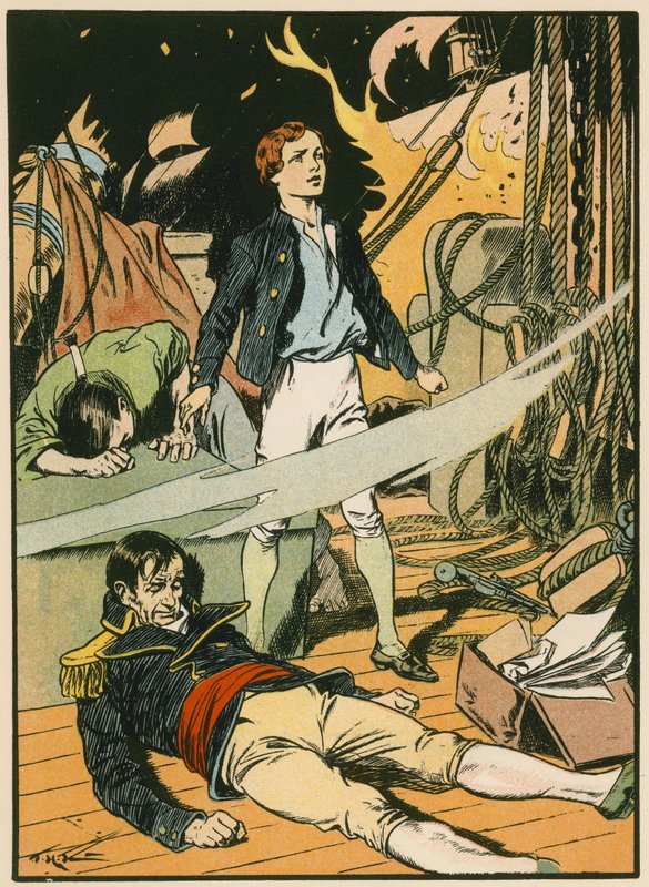 Casabianca auf dem brennenden Schiff von Thomas Heath Robinson