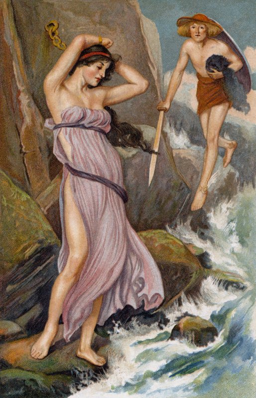 Voller Mitleid... Perseus näherte sich und betrachtete die Maid von Thomas Heath Robinson