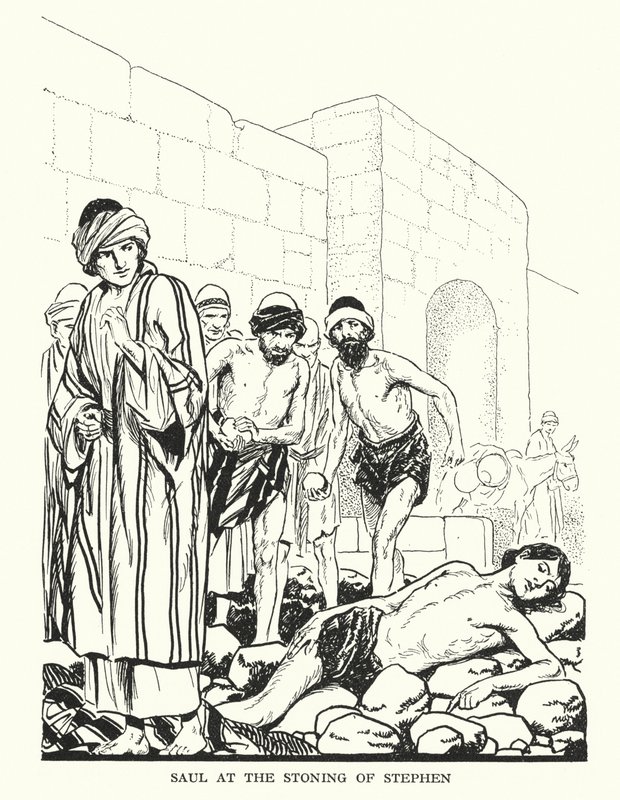 Saul bei der Steinigung des Stephanus von Thomas Heath Robinson