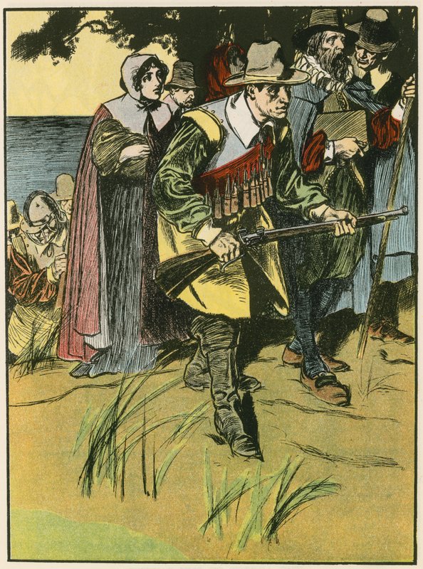 Die Pilgerväter betreten die Neue Welt von Thomas Heath Robinson