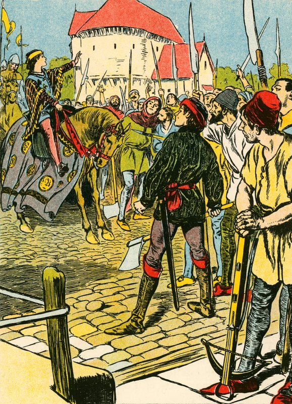 Der junge König Richard unterdrückt die Rebellion von Thomas Heath Robinson