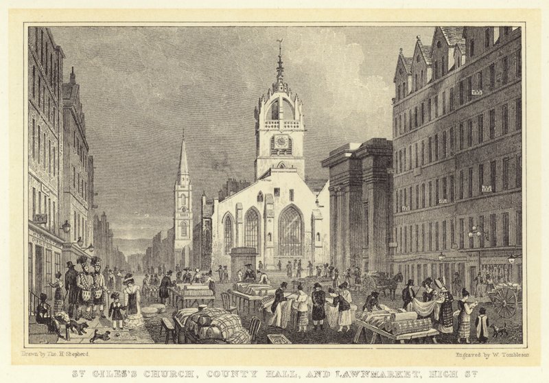 St. Giles Kirche, County Hall und Lawnmarket, High Street von Thomas Hosmer (after) Shepherd