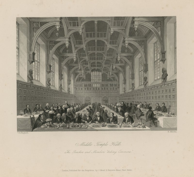 Bänke und Mitglieder, die in der Middle Temple Hall 