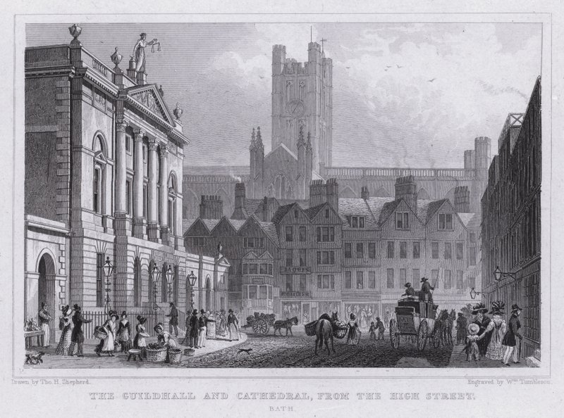 Die Guildhall und Kathedrale, von der High Street, Bath von Thomas Hosmer Shepherd