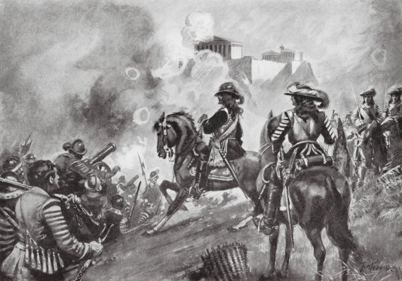 Francesco Morosini bombardiert das Parthenon von Thomas Hutchison Peddie