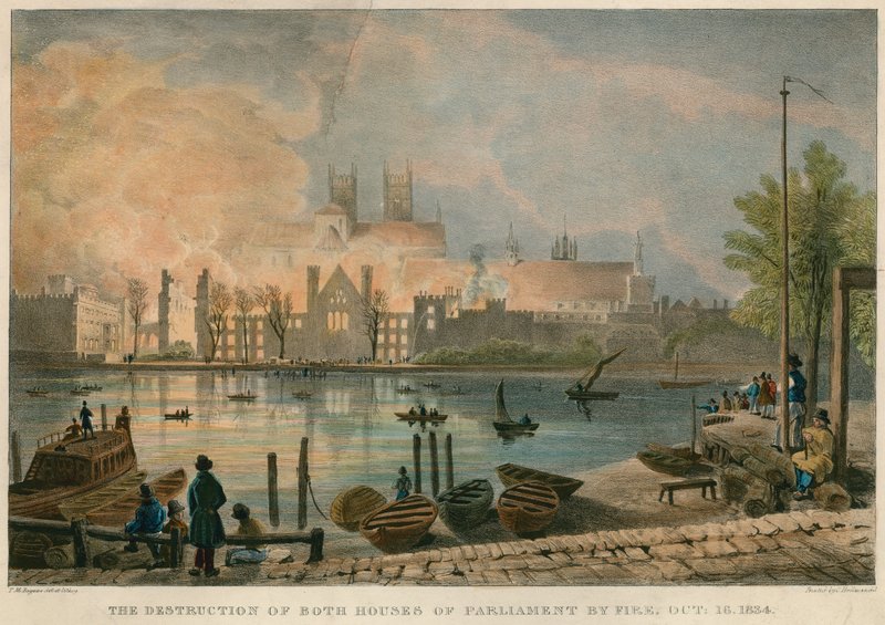 Die Zerstörung der Houses of Parliament durch Feuer am 16. Oktober 1834 von Thomas Mann Baynes