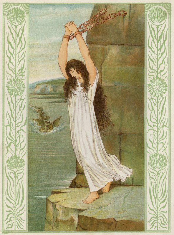 Andromeda an die Meeresklippe gekettet (Farblithografie) von Thomas Ralph Spence