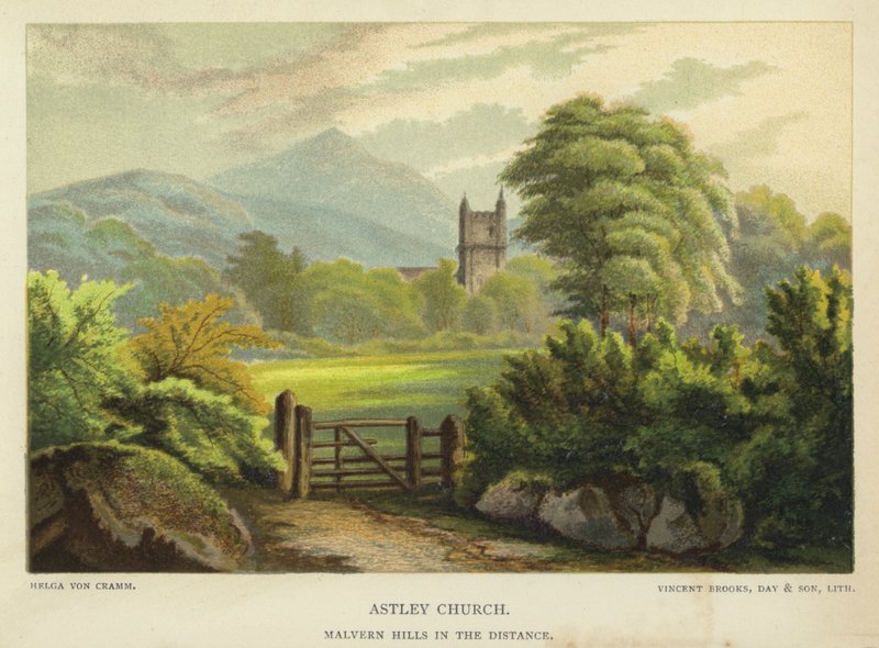 Astley Kirche, Malvern Hills in der Ferne von Unbekannt Unbekannt