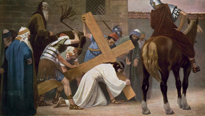 Jesus fällt zum ersten Mal, während er sein Kreuz trägt von Unbekannt Unbekannt
