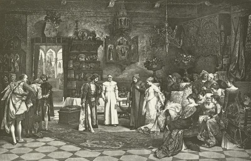 Petrarca und Laura werden vom Kaiser in Avignon vorgestellt (Gravur) von Vaclav Brozik