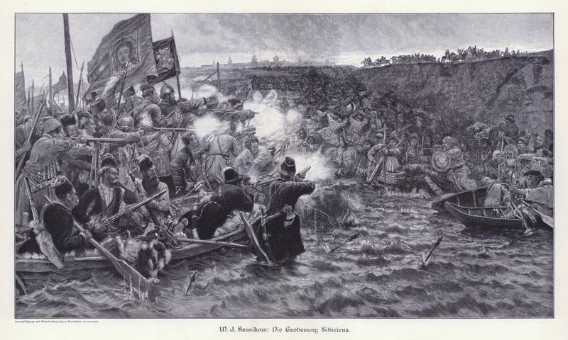 Die Eroberung Sibiriens durch Jermak Timofejewitsch (Gravur) von Vasilij Ivanovic Surikov