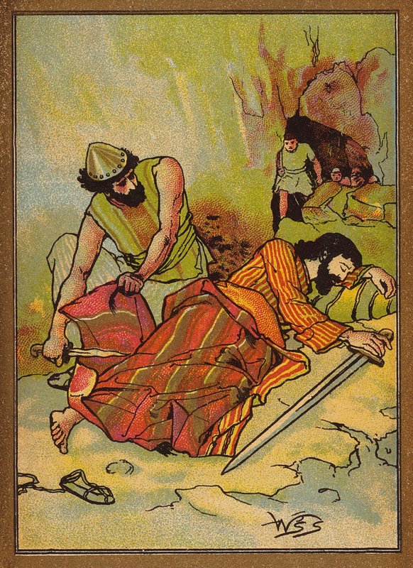 David schneidet den Rocksaum von Sauls Gewand ab von W.S. Stacey