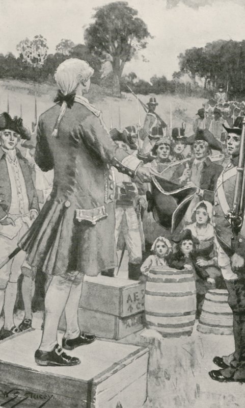 Gouverneur Phillip spricht zu den ersten australischen Siedlern bei der Landung in Sydney Cove von W.S. Stacey