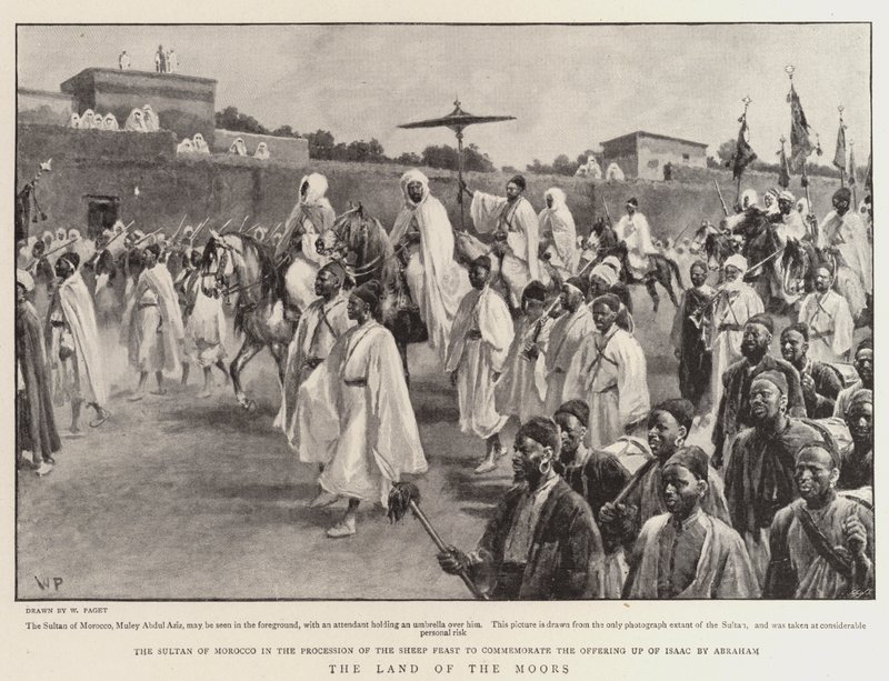 Das Land der Mauren, der Sultan von Marokko in der Prozession des Schafsfestes zur Erinnerung an das Opfer Isaaks durch Abraham von Walter Stanley Paget