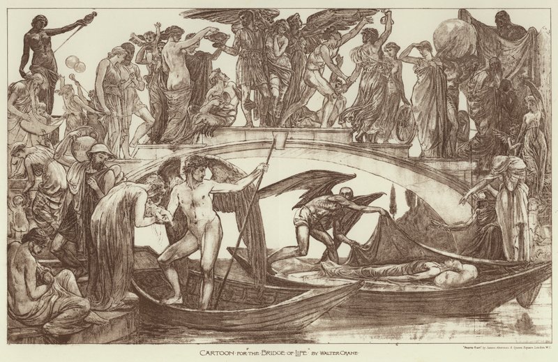 Karikatur für "Die Brücke des Lebens" (Stich) von Walter (after) Crane