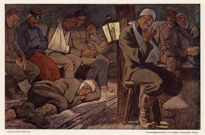 Verwundete Soldaten an der Verwundetenstation in Roulers, Belgien, Erster Weltkrieg von Walter Georgi