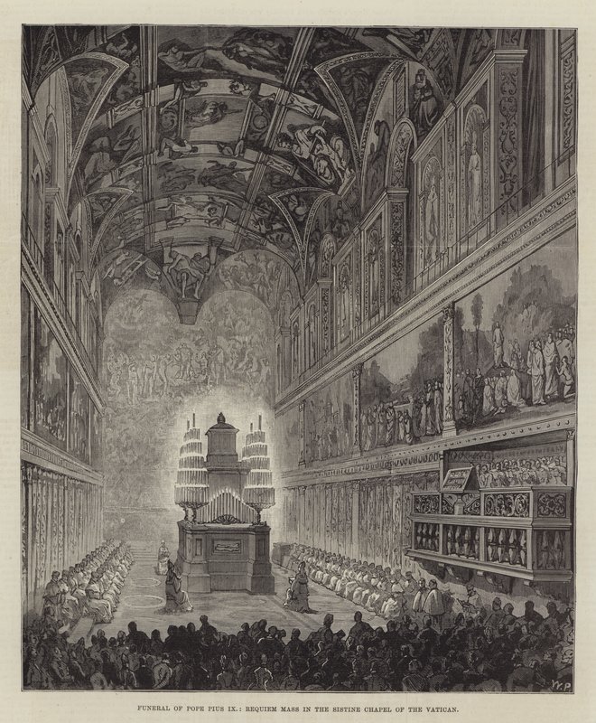 Begräbnis von Papst Pius IX., Requiem-Messe in der Sixtinischen Kapelle des Vatikans von Walter Paget