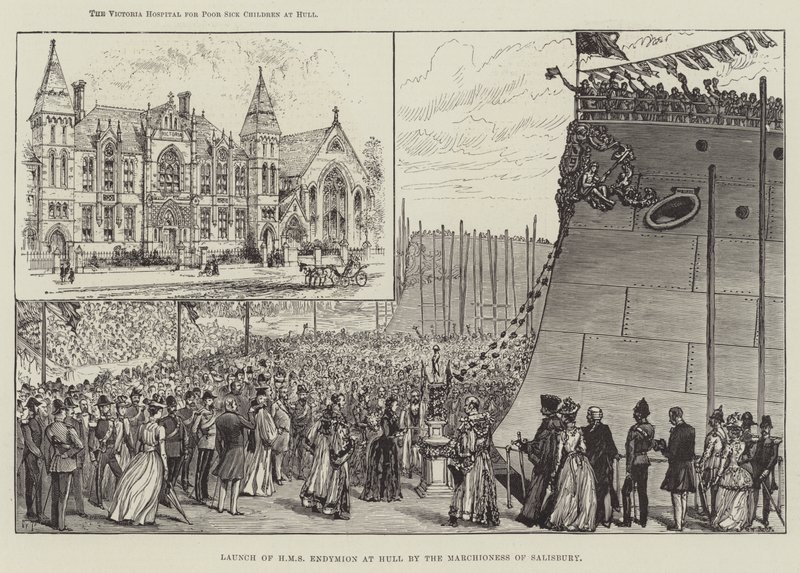 Stapellauf der HMS Endymion in Hull durch die Marquise von Salisbury von Walter Paget
