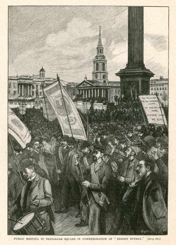 Öffentliche Versammlung auf dem Trafalgar Square zur Erinnerung an den Bloody Sunday (Gravur) von Walter Westley Russell