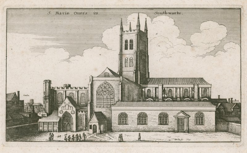 St. Mary Overies, Southwark, London; Zeichnung datiert 1647 von Wenceslaus Hollar