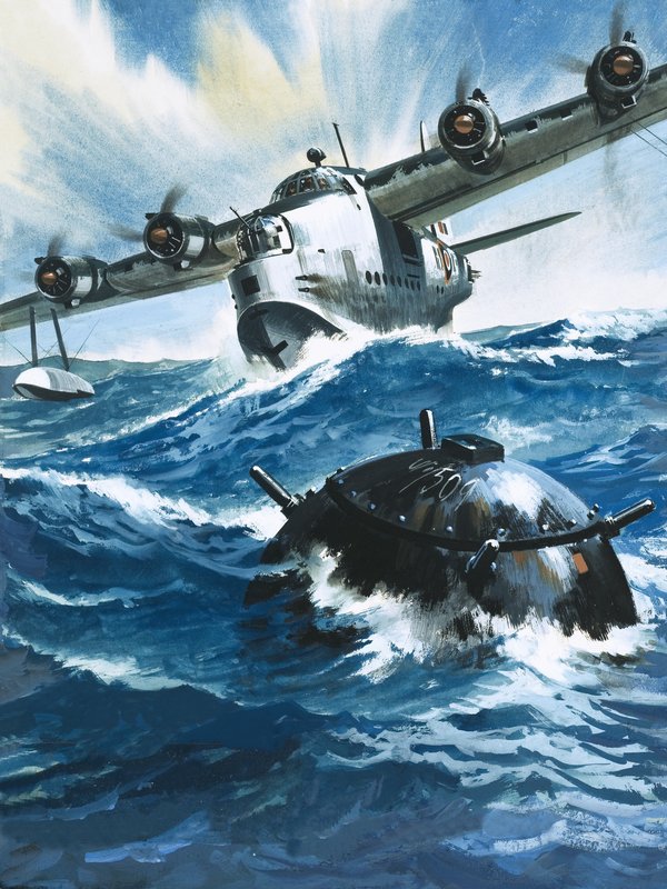 Als Fliegeroffizier G. O. Singleton den Motor der Short Sunderland startete, sah er eine treibende Mine von Wilf (20th century) Hardy