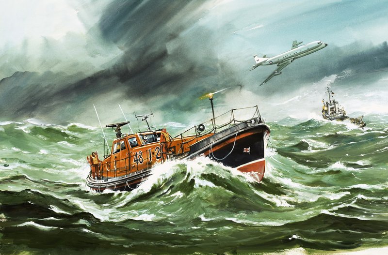 Die 15 Meter RNLI Oakley Rettungsboot auf dem Weg zu einem in Not geratenen Schiff von Wilf (20th century) Hardy