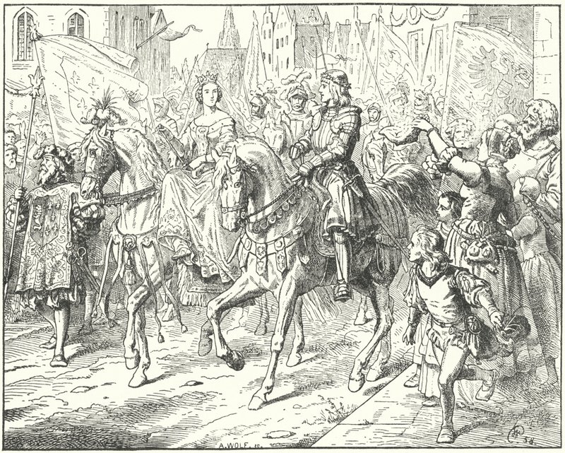 Erzherzog Maximilian, der zukünftige Heilige Römische Kaiser Maximilian I., mit seiner Braut, Maria von Burgund, in Gent von Wilhelm Camphausen