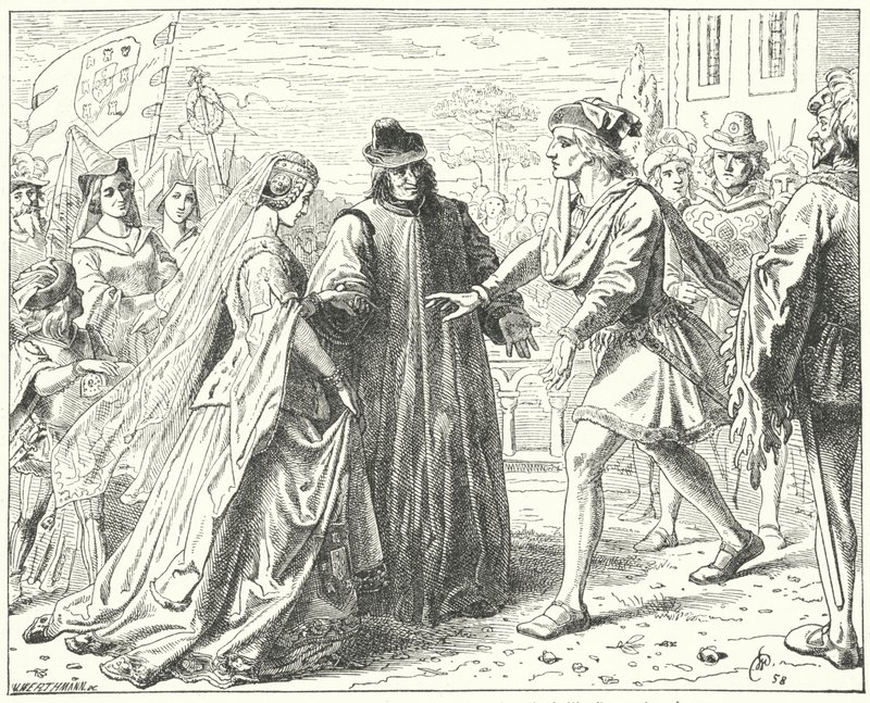 Der Heilige Römische Kaiser Friedrich III. trifft seine Verlobte, Eleonore von Portugal, in Siena von Wilhelm Camphausen