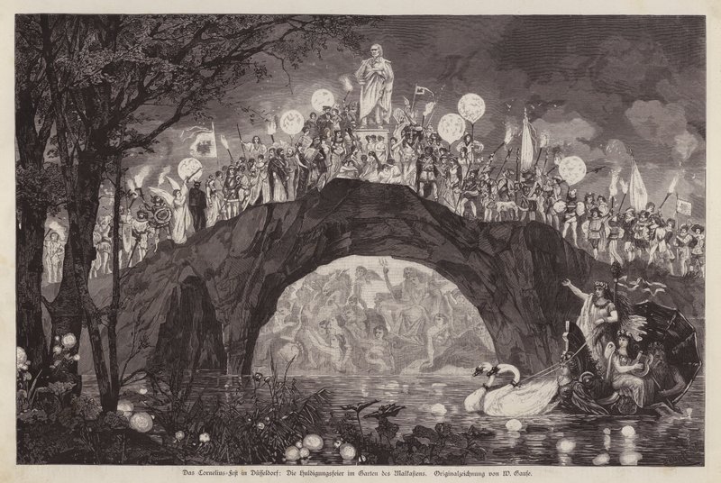 Fest zu Ehren des Künstlers Peter von Cornelius im Malkastenpark, Düsseldorf, Deutschland (Stich) von Wilhelm Gause