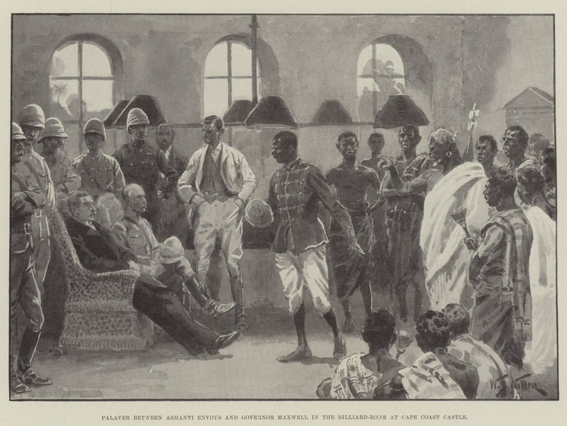 Palaver zwischen Ashanti-Gesandten und Gouverneur Maxwell im Billardzimmer des Cape Coast Castle von William Barnes Wollen