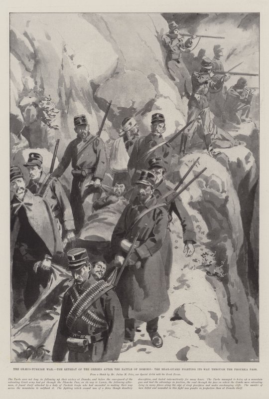 Der Griechisch-Türkische Krieg, der Rückzug der Griechen nach der Schlacht von Domoko, die Nachhut kämpft sich durch den Phourka-Pass von William Barnes Wollen