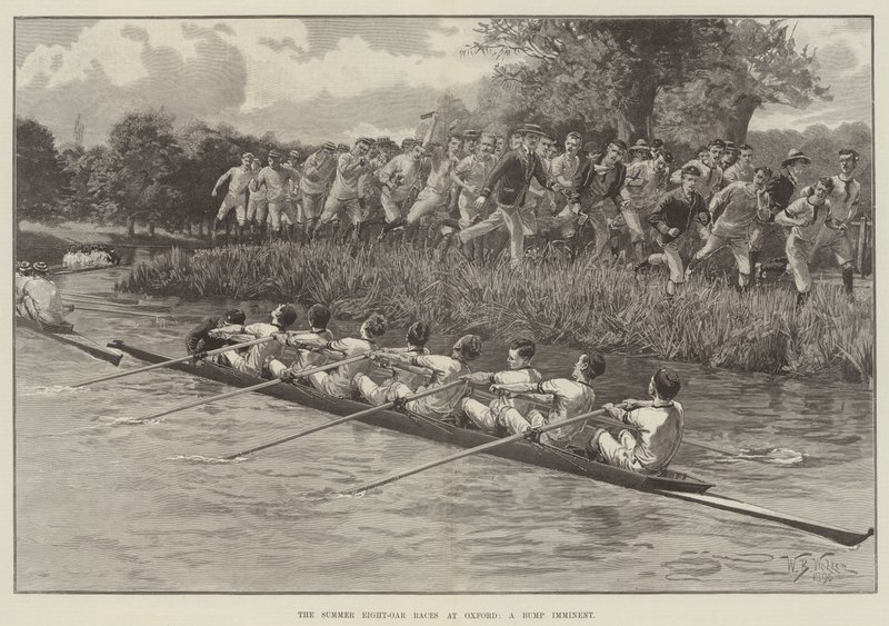 Die Sommer-Achterrennen in Oxford, ein Bump steht bevor von William Barnes Wollen