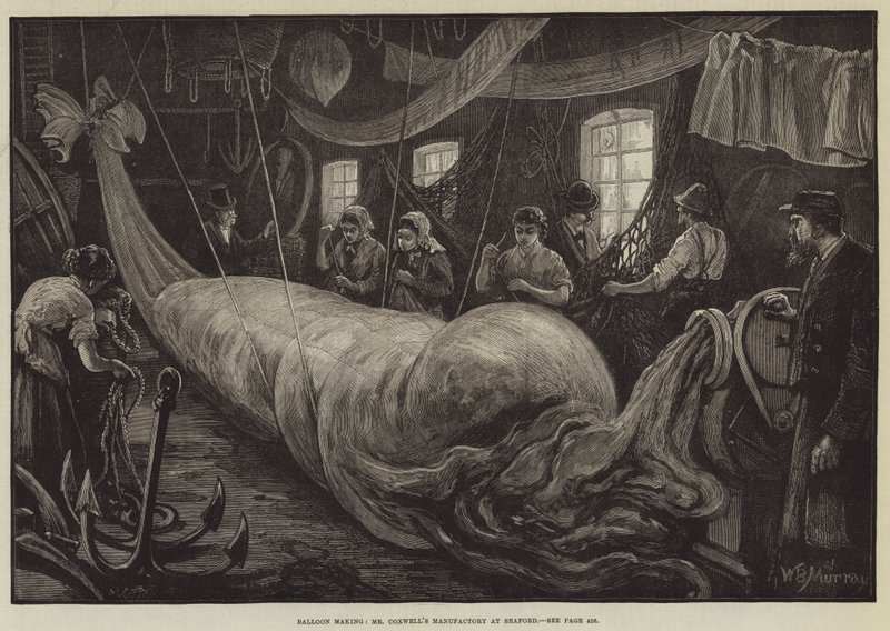 Ballonherstellung, Mr. Coxwells Fabrik in Seaford von William Bazett Murray