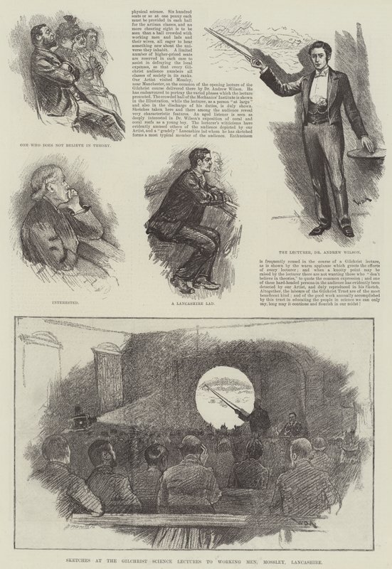 Skizzen bei den Gilchrist-Wissenschaftsvorträgen für Arbeiter, Mossley, Lancashire von William Douglas Almond