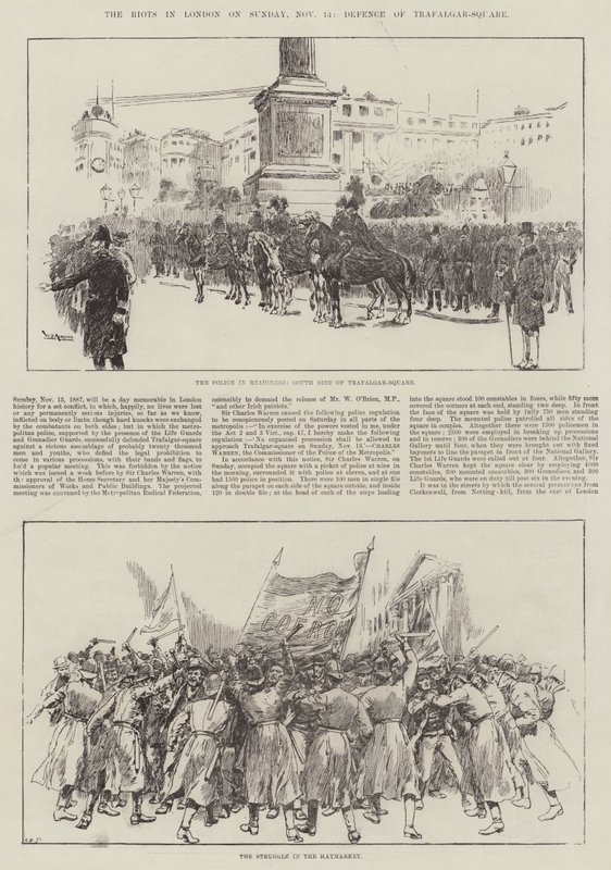 Die Unruhen in London am Sonntag, 13. November, Verteidigung des Trafalgar Square von William Douglas Almond