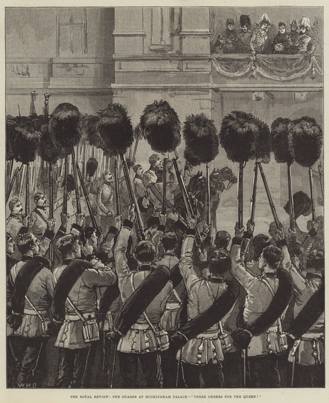 Die königliche Überprüfung, die Wachen im Buckingham Palace, drei Hurra für die Königin! von William Heysham Overend