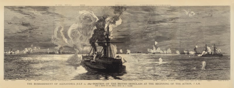 Die Bombardierung von Alexandria, 11. Juli 1882, Position der britischen Panzerschiffe zu Beginn der Aktion, 7 Uhr von William Lionel Wyllie