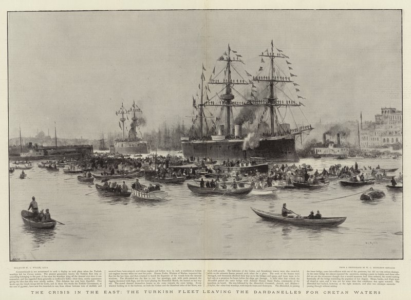 Die Krise im Osten, die türkische Flotte verlässt die Dardanellen in Richtung kretische Gewässer von William Lionel Wyllie