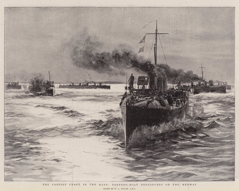 Das schnellste Schiff in der Marine, Torpedoboot-Zerstörer auf der Medway von William Lionel Wyllie
