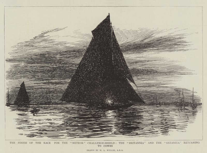 Das Ende des Rennens um den Meteor Challenge-Shield, die Britannia und die Satanita kehren nach Cowes zurück von William Lionel Wyllie