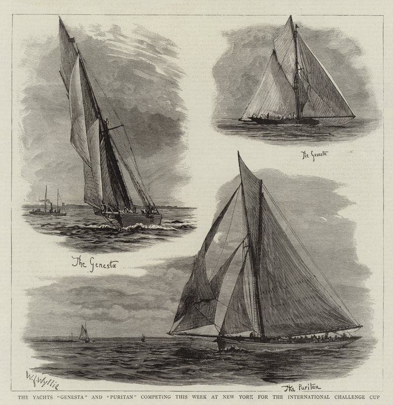 Die Yachten Genesta und Puritan, die diese Woche in New York um den International Challenge Cup konkurrieren von William Lionel Wyllie