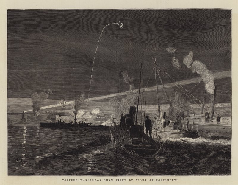 Torpedokrieg, ein Scheinangriff bei Nacht in Portsmouth von William Lionel Wyllie