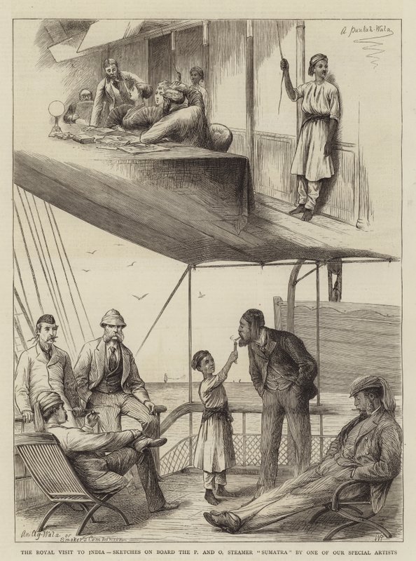 Der königliche Besuch in Indien, Skizzen an Bord des P und O Dampfers Sumatra von William Ralston
