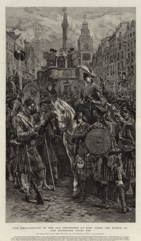 Die Proklamation des alten Prätendenten als König James der Achte am Edinburgh Cross, 1745 von William Small