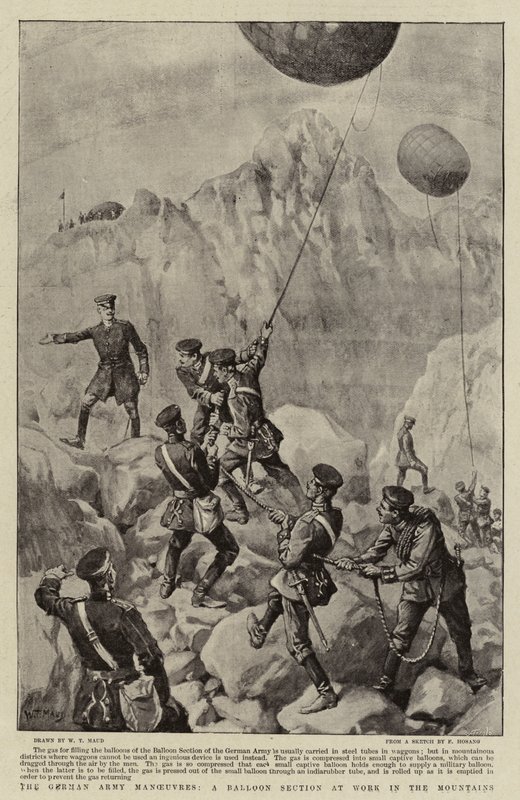 Die deutschen Armeemanöver, eine Ballonsektion bei der Arbeit in den Bergen von William T. Maud
