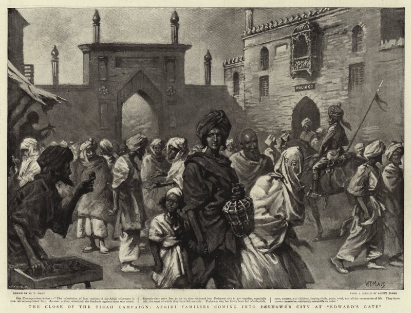 Das Ende der Tirah-Kampagne, Afridi-Familien kommen durch das Edwardstor in die Stadt Peshawar von William T. Maud