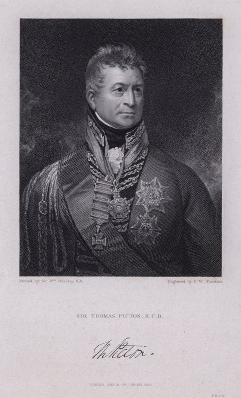 Sir Thomas Picton, walisischer General der Napoleonischen Kriege, gefallen in der Schlacht von Waterloo von William (after) Beechey
