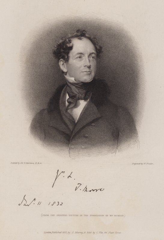 Thomas Moore, irischer Dichter und Biograf von Lord Byron (Gravur) von William (after) Finden